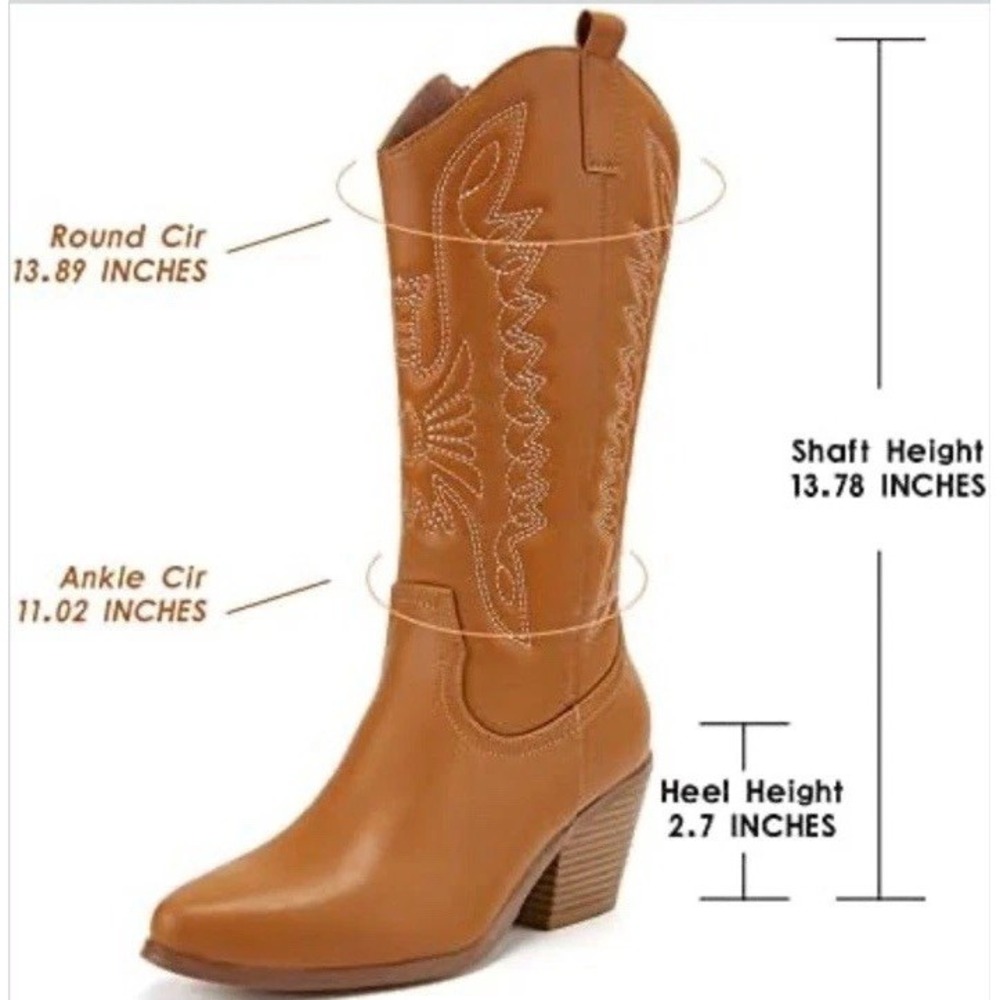 TINSTREE Embroidered Cowgirl Mid Calf Knee High Western Riding Boots Women's 10 - Picture 5 of 10